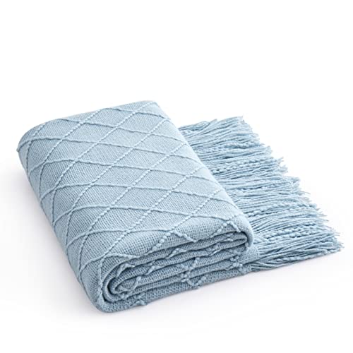 Acrylic Knitted Throw Blanket, 50 x 60 Inches, Light Blue - color: Light Blue