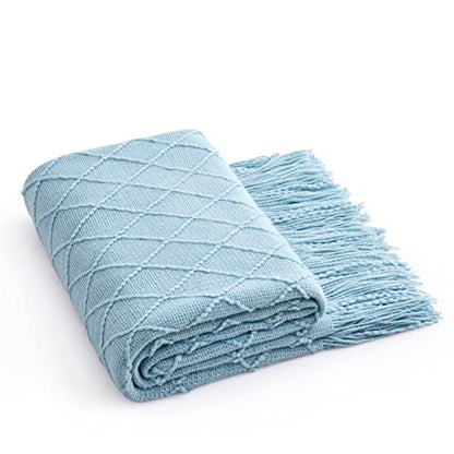 Acrylic Knitted Throw Blanket, 50 x 60 Inches, Light Blue - color: Light Blue