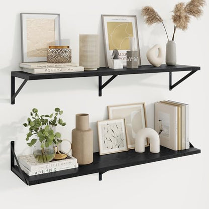 Axeman Deep Floating Shelves, 40'' x 10'' Black Wall Shelves Set of 2 - color: Black, size: 40W x 10D