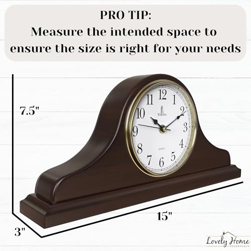 Mantel Clock for Fireplace, Solid Wood Silent Non-Chiming Mantle Clock - color: Dark Brown Arabic Numerals