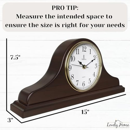 Mantel Clock for Fireplace, Solid Wood Silent Non-Chiming Mantle Clock - color: Dark Brown Arabic Numerals