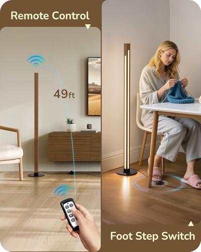 EDISHINE Wooden Floor Lamp with Remote, Dual Lighting, 7CCT & Dimmable - color: Light Brown