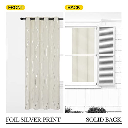 NICETOWN Bedroom Curtains Small Blackout Panels, Beige, Set of 2, 42 by 40 Inch, Window Treatment Thermal Insulated Solid Grommet Blackout Wave Line Foil Print Design Curtains for Kitchen, Cafe, Loft - color: 1 - Beige, size: 42"W x 40"L (Pack of 2)