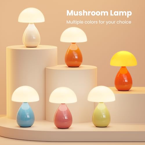 Mushroom Lamp, Mini Modern Lamp Small Vintage Table Bedside Nightstand Light, Small Light Dimmable for Bedroom, Living Room, Ceramic Base Glass Home Decor for Woman Children Gifts - color: White Orange