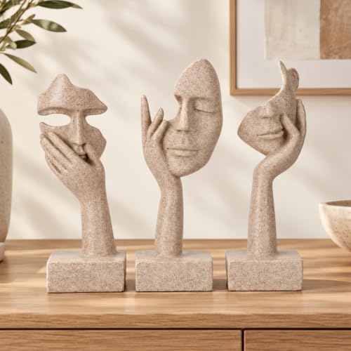 olirum 3 Pcs Thinker Large Statue Set - Resin Sandstone Art Abstract Home Accent Figurines for Living Room, Bedroom, Shelves, Office Desktop, Coffee Table Decor, Gift for Women (3 Pcs Sandstone, 9") - color: 3 Pcs Sandstone, size: 9"