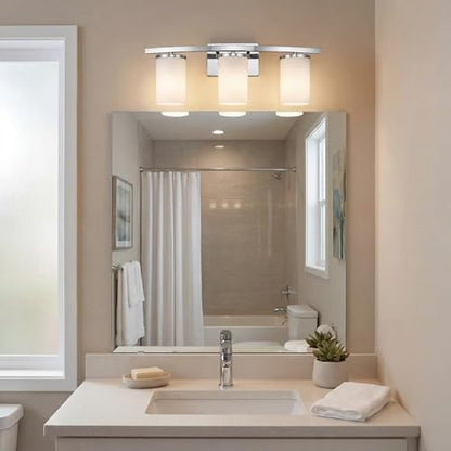 Kichler Crosby 3-Light Bathroom Vanity Light, Chrome - color: Chrome, size: 3 Light, style: Satin Etched Cased Opal Glass