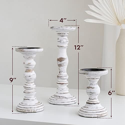 Wooden Pillar Candle Holder, Farmhouse Fireplace Mantel Decor, Rustic White - color: Rustic White