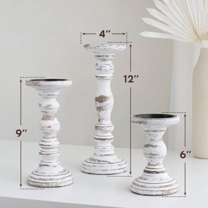 Wooden Pillar Candle Holder, Farmhouse Fireplace Mantel Decor, Rustic White - color: Rustic White