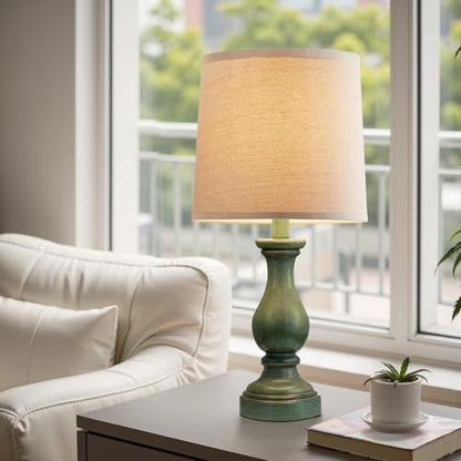 22" Farmhouse Table Lamps Set of 2, Rustic Bedside Lamps for Bedroom - color: E. Antique Green