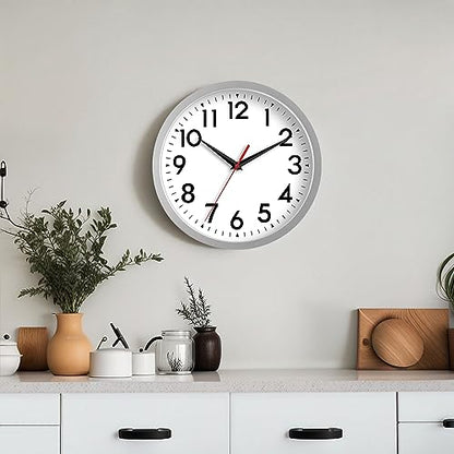 DAXSMY 10 Inch Wall Clock, Battery Operated Silent Non Ticking - color: B-silver, size: 10"