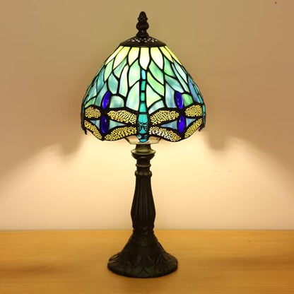 Small Tiffany Lamp 3 Color Temperature Blue Dragonfly Stained Glass Table Lamps 7X7X14 Inch Bedside Nightstand Night Light Desk Office Light for Living Room Bedroom W/LED E12 Bulb - color: Blue Dragonfly 7X7X14Inch