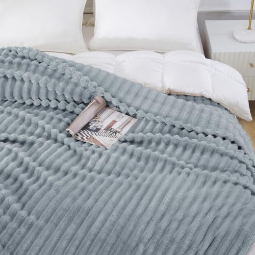 Taliska Ribbed Fleece Throw Blanket for Bed, Grey, 90"x90" - color: Grey, size: Throw(90"x90")