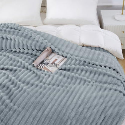 Taliska Ribbed Fleece Throw Blanket for Bed, Grey, 90"x90" - color: Grey, size: Throw(90"x90")