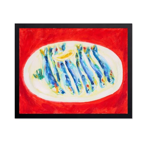 Monem Art Plate of Anchovies Print - Colorful Fauvist Fish Still Life Poster - Wall Decor for Kitchen, Dining Room or Restaurant - 8x10 Unframed Wall Art by Tamara Jare - color: Style-02, size: 8"L x 10"W