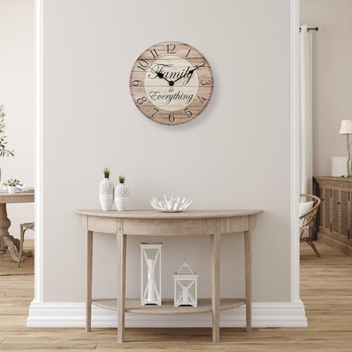 Westclox Wall Clock, 11-Inch Round Analog Clock with Inspirational Dial, Battery Powered, Quartz Movement, Farmhouse Rustic Decor for Living Room, Kitchen, Bedroom (Family is Everything, 11-Inch) - style: Farmhouse
