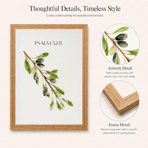 2Pcs Framed Psalm 52:8 Canvas Wall Art Scripture Botanical Deco 24x16 Inch - color: Olive branch, size: 24"L x 16"W