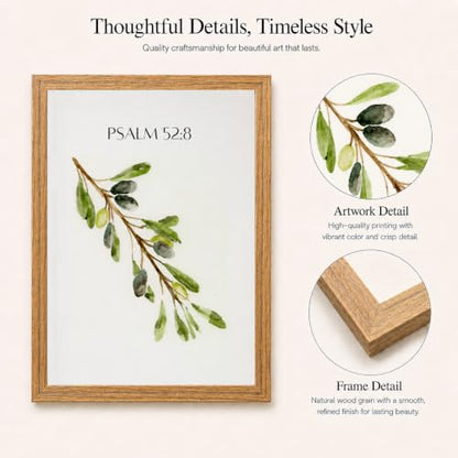 2Pcs Framed Psalm 52:8 Canvas Wall Art Scripture Botanical Deco 24x16 Inch - color: Olive branch, size: 24"L x 16"W
