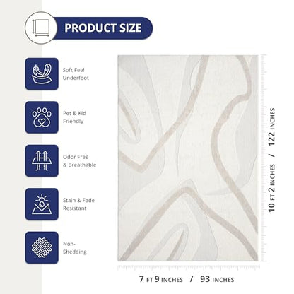 Abani Nomad Cream & Beige Area Rug 8' x 10' for Living Room, Bedroom - Chic Abstract Pattern - Durable & Easy to Clean - size: 8 x 10 feet
