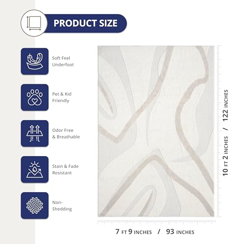 Abani Nomad Cream & Beige Area Rug 8' x 10' for Living Room, Bedroom - Chic Abstract Pattern - Durable & Easy to Clean - size: 8 x 10 feet