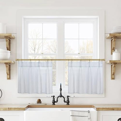 Lino Rosa 18 Inch Length Striped Kitchen Pinch Pleat Small Curtains with Hooks for Bathroom Windows,Light Blue - color: Light Blue, size: 24"W x 18"L (Pack of 2)