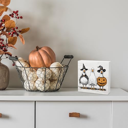 Witch Ghost Silly Goose Halloween Wood Decor Sign - color: Goose