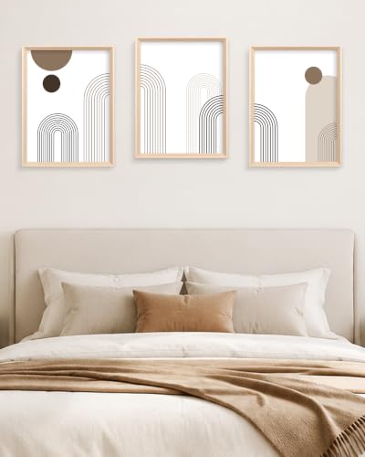 HesenDot Boho Neutral Framed Wall Art, Abstract Line Canvas Prints - color: Framed Neutral Arch, size: 16"L x 12"W