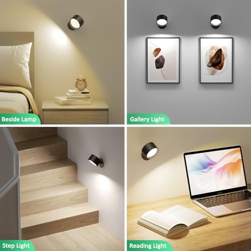 Racokky LED Wall Mounted Lights with Remote, Rechargeable Wall Sconces - color: Black