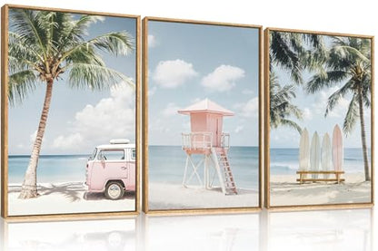 Celestdeco Beach Coastal Seascape Framed Canvas Wall Art Set-16"x24"x3 - color: Beach Seascape Wall Art, size: 16"L x 24"W