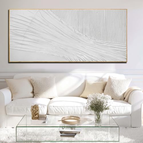 Large Framed Textured Wall Art, White Abstract Canvas 32x70 Inch - color: White, size: 70"L x 32"W
