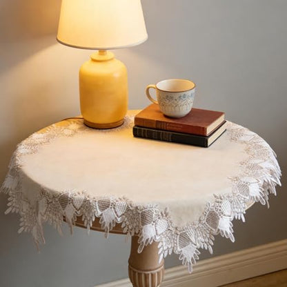 2 Pcs Lace Doily, 19" Round Neutral Earth Tones Beige Lace Coffee Table Topper Linen Style Tablecloth Placemats with Embroidery Edge for Dining Room - size: 19"