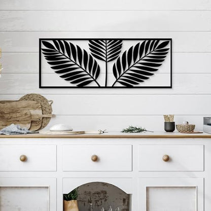 GlintHome Palm Leaf Black Metal Wall Art 6x15 Inch Tropical Plant Leaves - color: Black-031, size: Small