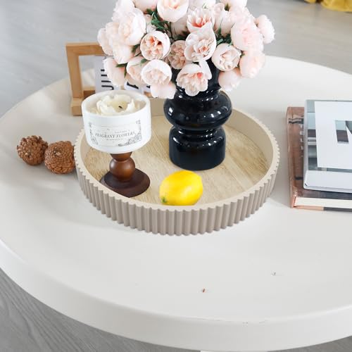 Round Decorative Tray for Coffee Table Decor, 11.8in Wood Decorative Serving Tray for Kitchen Counter,bandejas decorativas, Wooden Serving Tray for Party - color: Wood