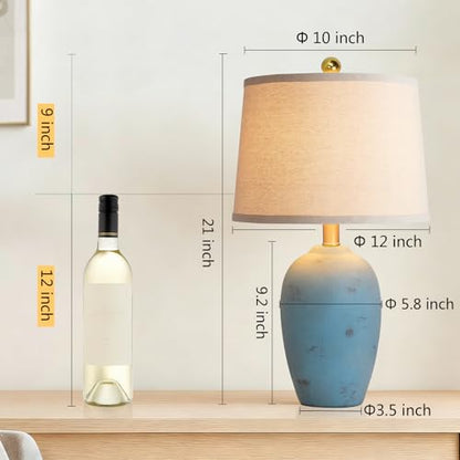 AIEAMPDO 21'' Set of 2 Coastal Small Ceramic Lamps for Bedroom - color: Light Blue