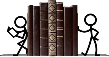 Metal Bookends Reading People Book Ends for Shelves - color: Black - 1 Pair People Reading Book