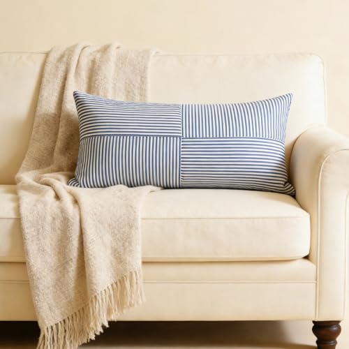 Slow Cow Lumbar Throw Pillow Cover Stripe 12 x 24 Inches Denim Blue - color: D-denim Blue, size: 24" x 12" (Pack of 1)