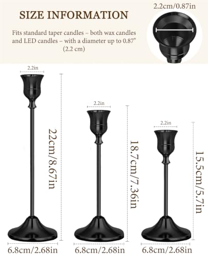 Black Candlestick Holders Set of 3 Weighted Stable Base - color: Black, size: Set of 3