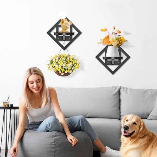 Metal Wall Plant Holder Flower Shelf 2Pcs Indoor Outdoor - color: Diamond shaped -2Pcs