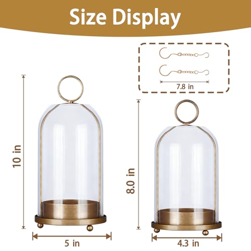 Metal Candle Holder Handmade Glass,Brass Dome Hurricane Glass Candle Holder