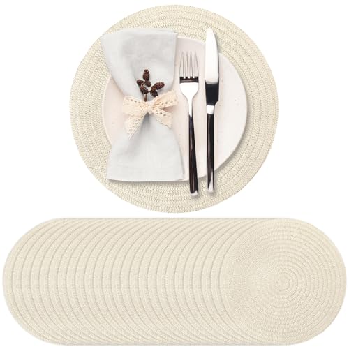 24 Pcs 13 in Round Woven Placemats Boho Charger,Beige,Classic - color: Beige, style: Classic
