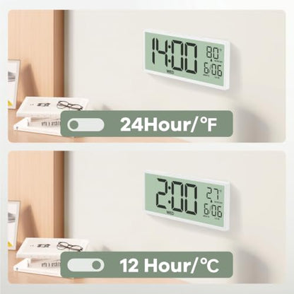 JALL Large Digital Wall Clock Battery Operated, Wall Clock with Big Numbers LCD Display, Digital Clock with Simultaneous Date Day Temperature, Auto DST, Clocks for Office, Gym, Bedroom, Elderly- White - color: A White Shell, size: 14.5 inches
