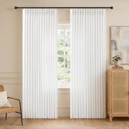 90 Inch Pinch Pleated Sheer Linen Blend White Curtains for Living Room - color: Snow White, size: 40"W x 90"L (Pack of 2)