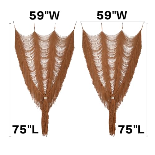 2 Panels Macrame Curtains 59" W x 75" H Handwoven Brown Room Divider Door - color: Khaki *2