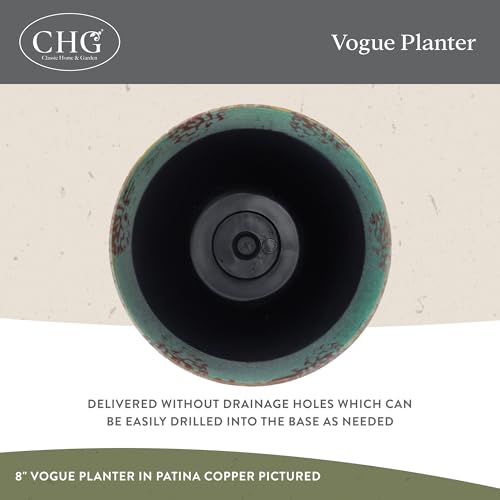 Vogue Resin Planter, Pottery Finish Garden Pot, 8” Patina Copper
