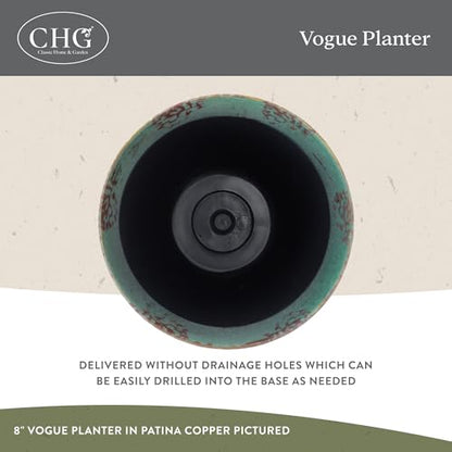 Vogue Resin Planter, Pottery Finish Garden Pot, 8” Patina Copper