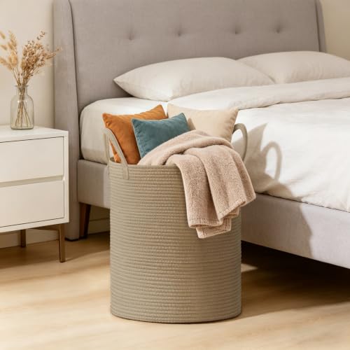 100L Extra Large Tall Cotton Rope Laundry Basket with Handles, Jute - color: Jute, size: 100L