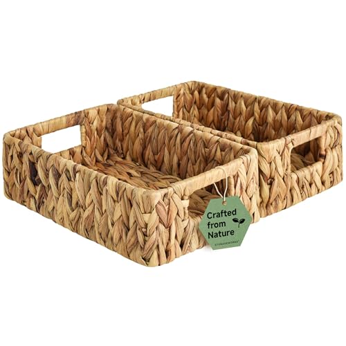 StorageWorks Small Wicker Baskets for Shelves, Shallow Baskets, 2-Pack - color: Natural (Water Hyacinth), size: 2x 11¼"L x 7½"W x 3½"H