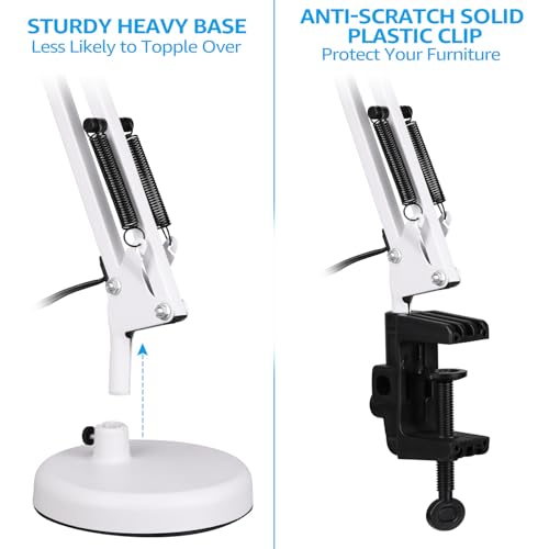 TORCHSTAR Metal Desk Lamp, Adjustable Swing Arm, E26, White - color: White, size: 1 Unit