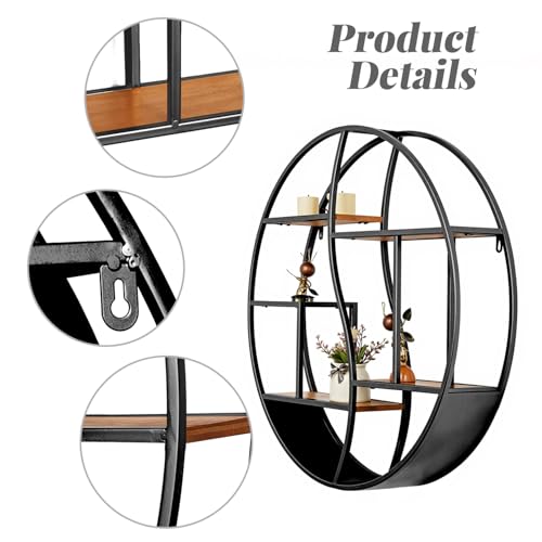 Round Wall Shelf,Decorative Circle Floating Shelves - color: Black