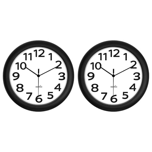 HIPPIH 10 Inch Wall Clock, 2Pack Silent Non Ticking Battery Operated Clocks - color: With Black Second Hand, size: 10 inches