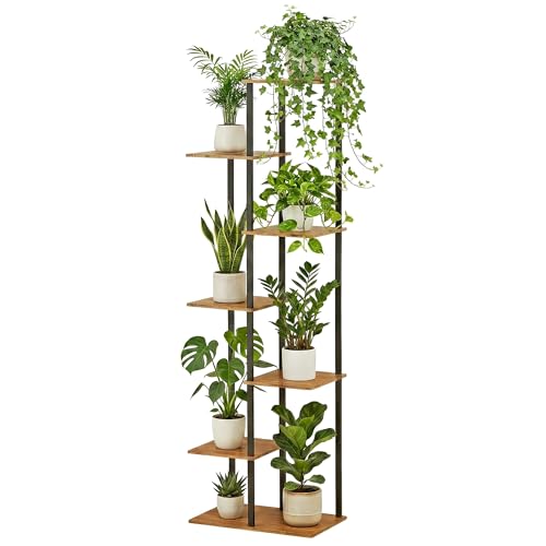 Corner Tall Plant Stand Indoor 7 Tier 8 Potted, Rustic Brown